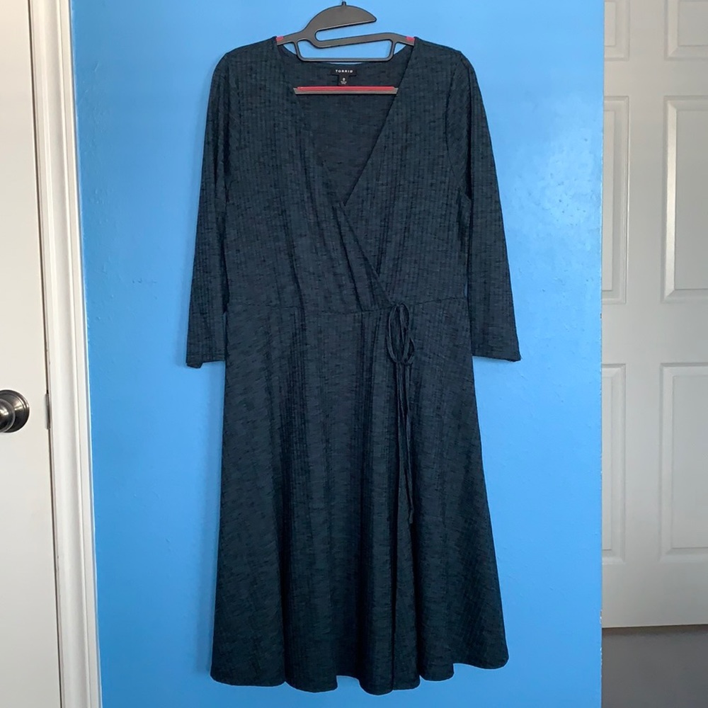 Torrid Ribbed Faux Wrap Half Sleeve Dress in Dark Teal Size 0